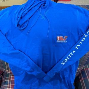 Vineyard Vines long sleeve hooded shirt. With logo. Football themed